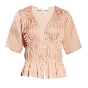 FRAME Satin Button Front Short Sleeve Blouse size large